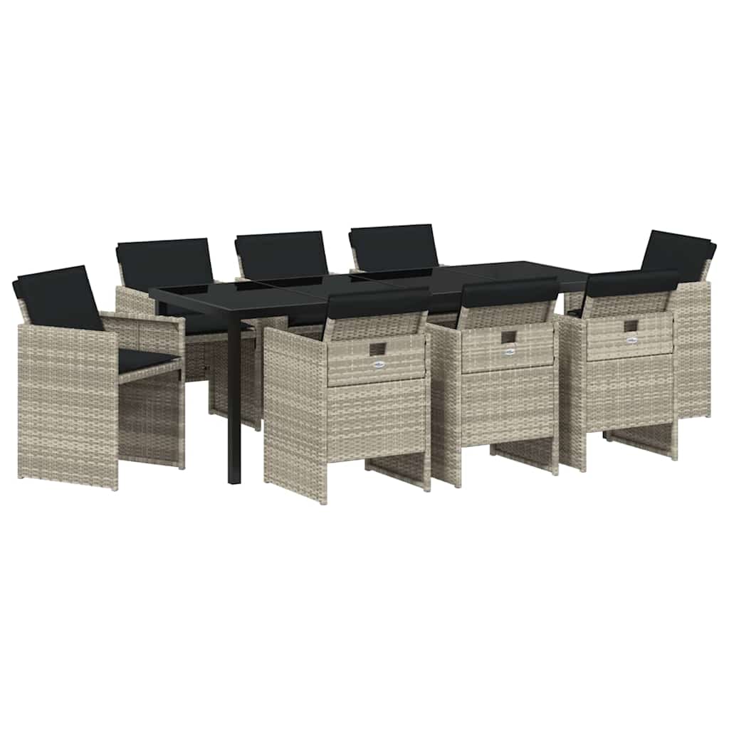 Tuin eettafelset 9 pcs Lichtgrijs poly rattan – afbeelding 2