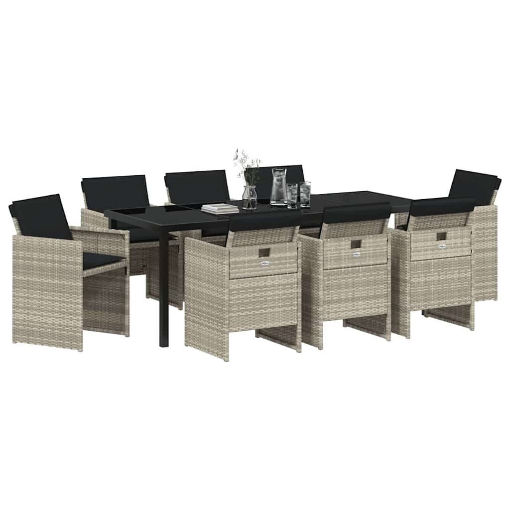 Tuin eettafelset 9 pcs Lichtgrijs poly rattan – afbeelding 3