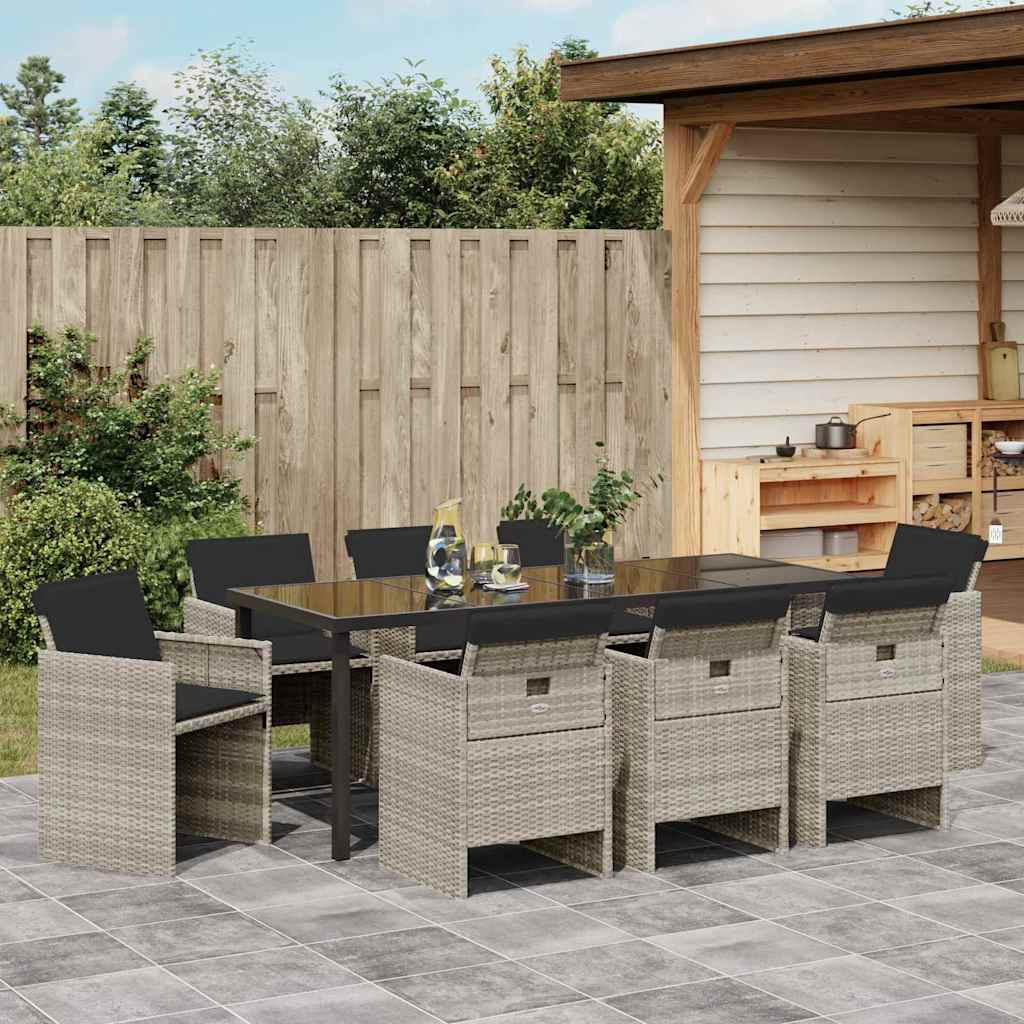 Tuin eettafelset 9 pcs Lichtgrijs poly rattan – afbeelding 4