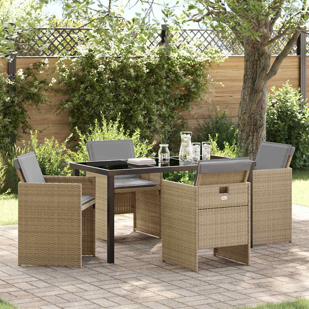 Tuin eettafelset 5 pcs Beige poly rattan – afbeelding 1