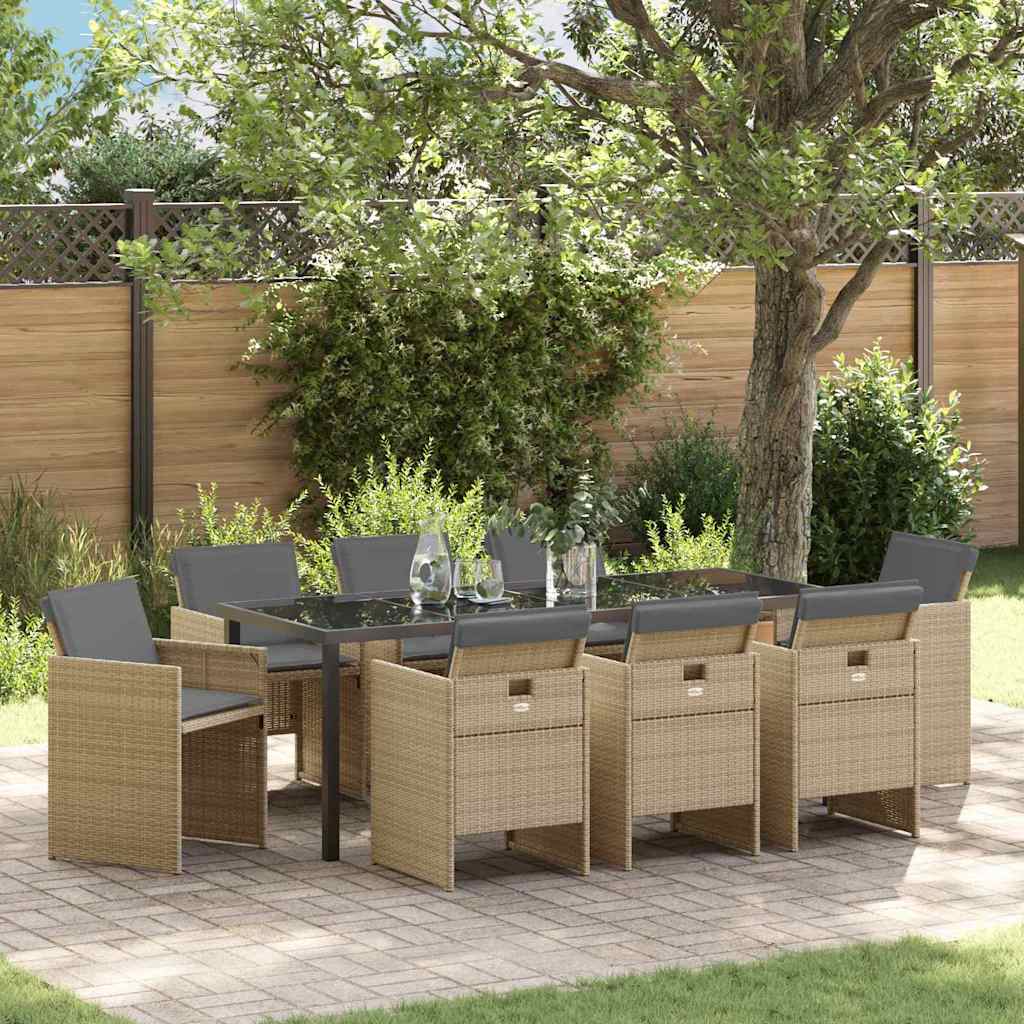 Tuin eettafelset 9 pcs Beige poly rattan – afbeelding 1