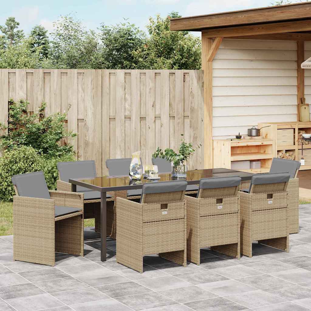 Tuin eettafelset 9 pcs Beige poly rattan – afbeelding 4
