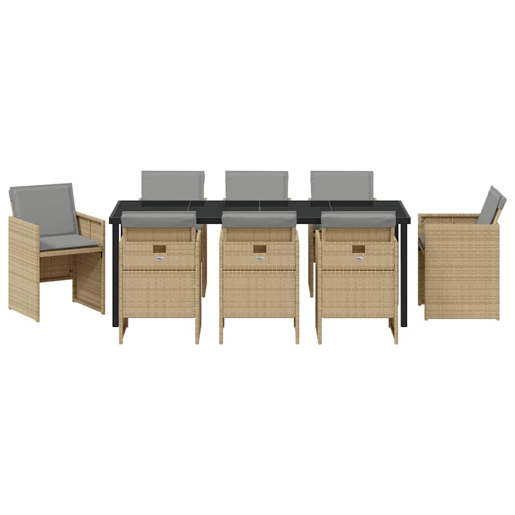 Tuin eettafelset 9 pcs Beige poly rattan – afbeelding 7