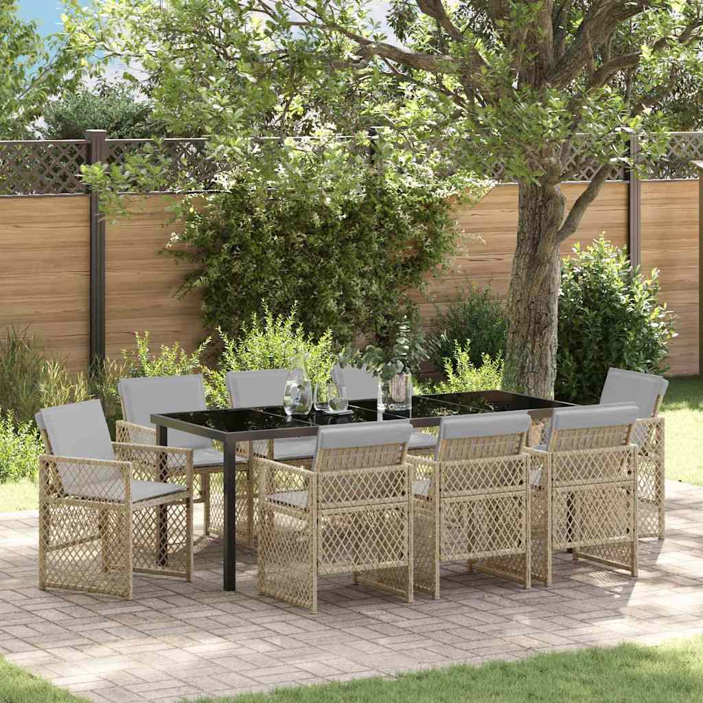Tuin eettafelset 9 pcs Beige poly rattan – afbeelding 1