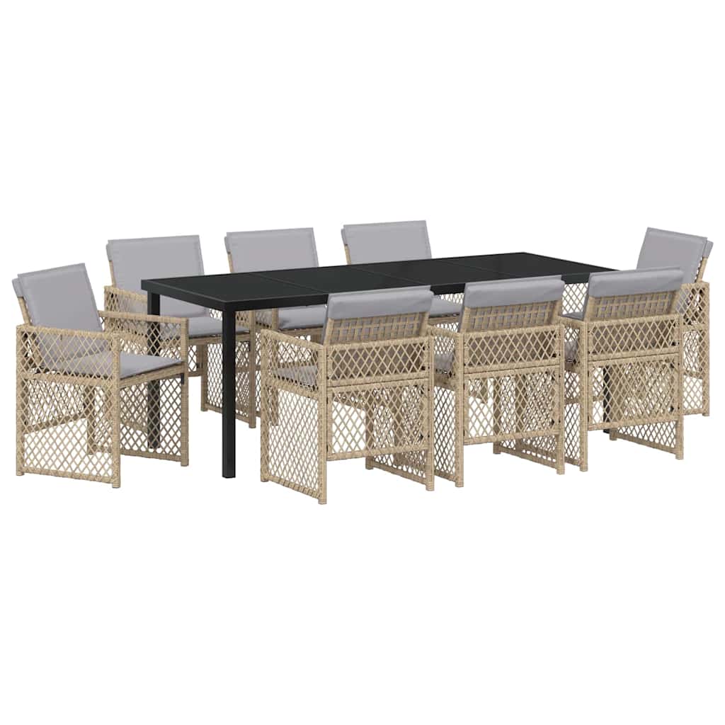 Tuin eettafelset 9 pcs Beige poly rattan – afbeelding 2