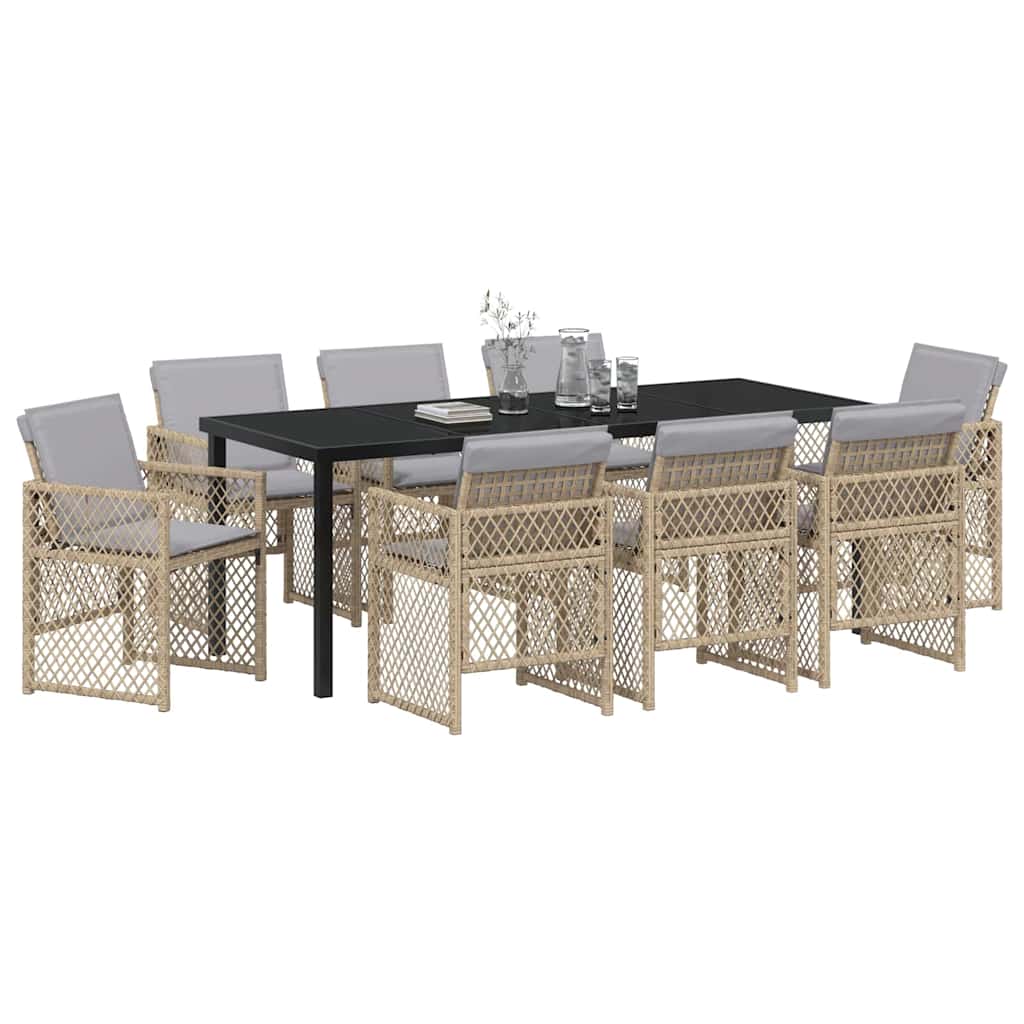 Tuin eettafelset 9 pcs Beige poly rattan – afbeelding 3