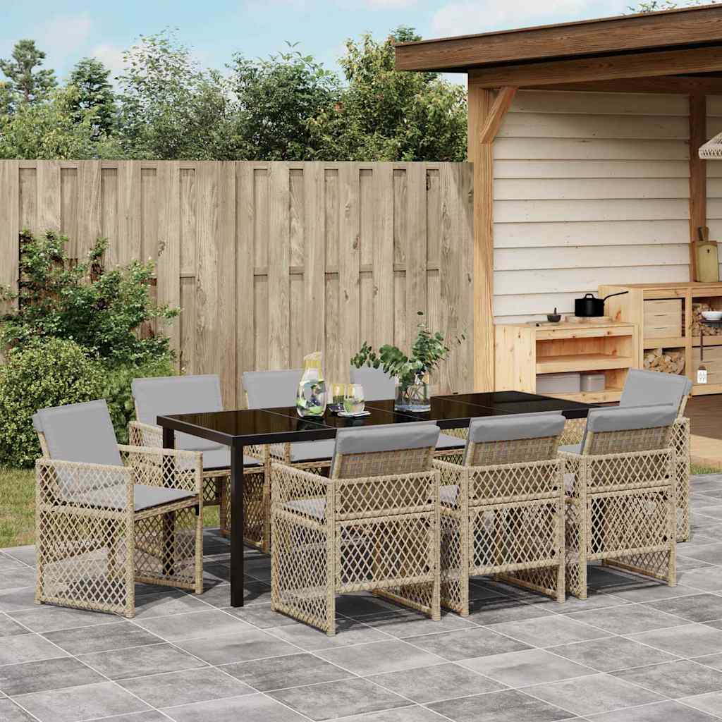 Tuin eettafelset 9 pcs Beige poly rattan – afbeelding 4