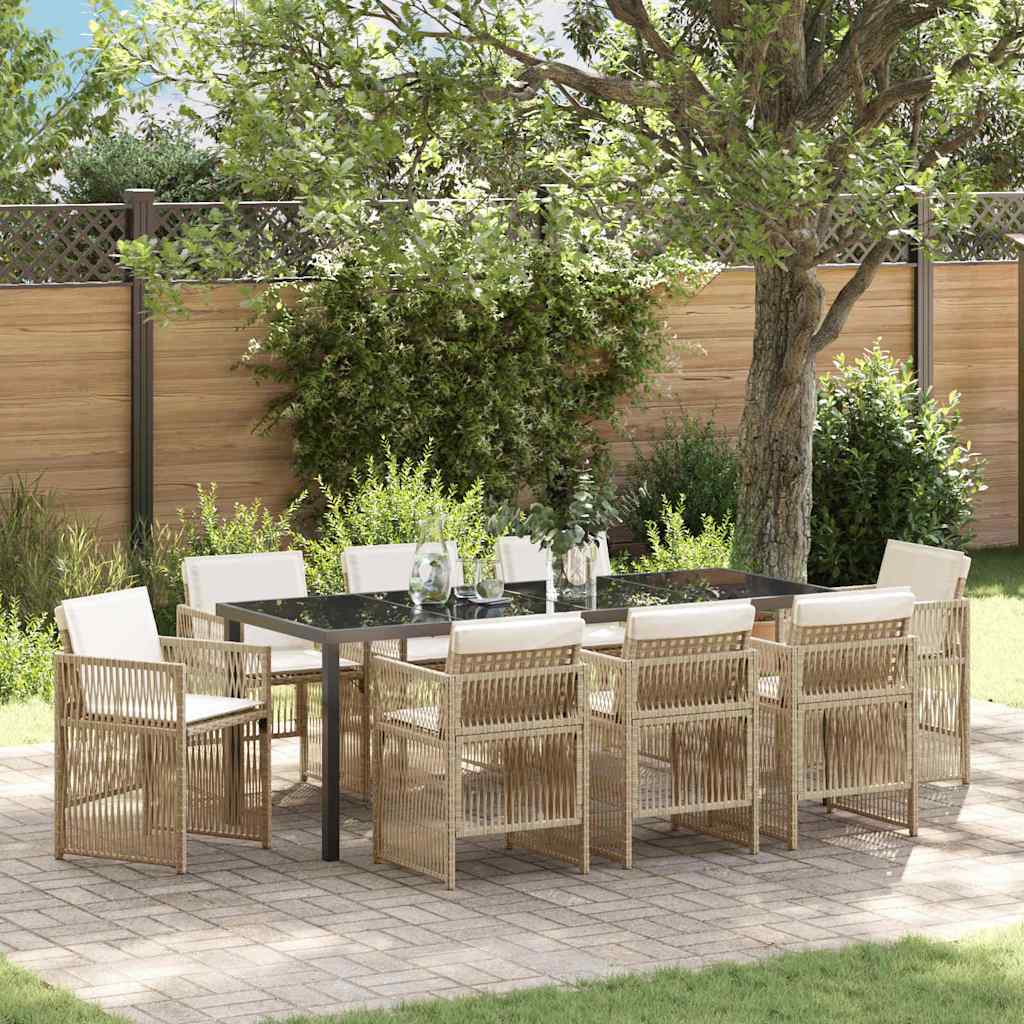 Tuin eettafelset 9 pcs Beige Gepoedercoat staal – afbeelding 1
