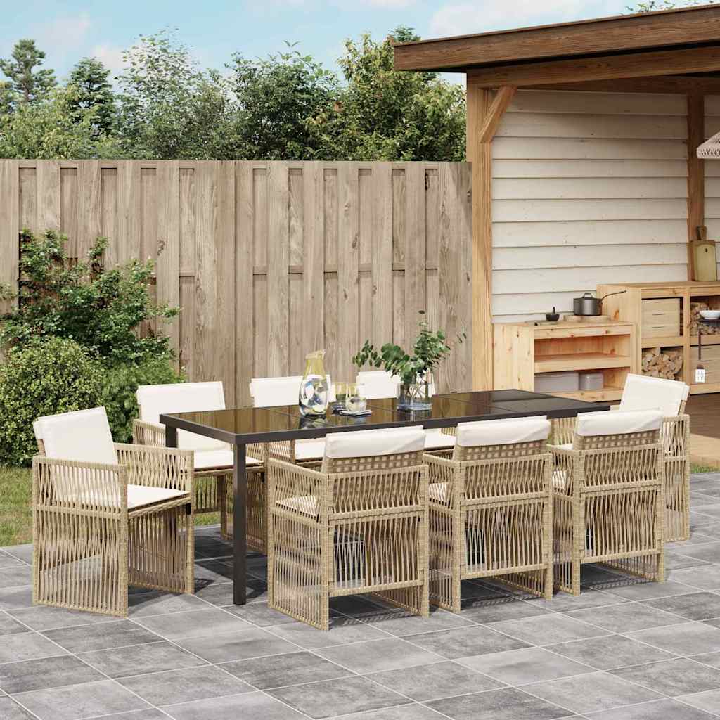 Tuin eettafelset 9 pcs Beige Gepoedercoat staal – afbeelding 4