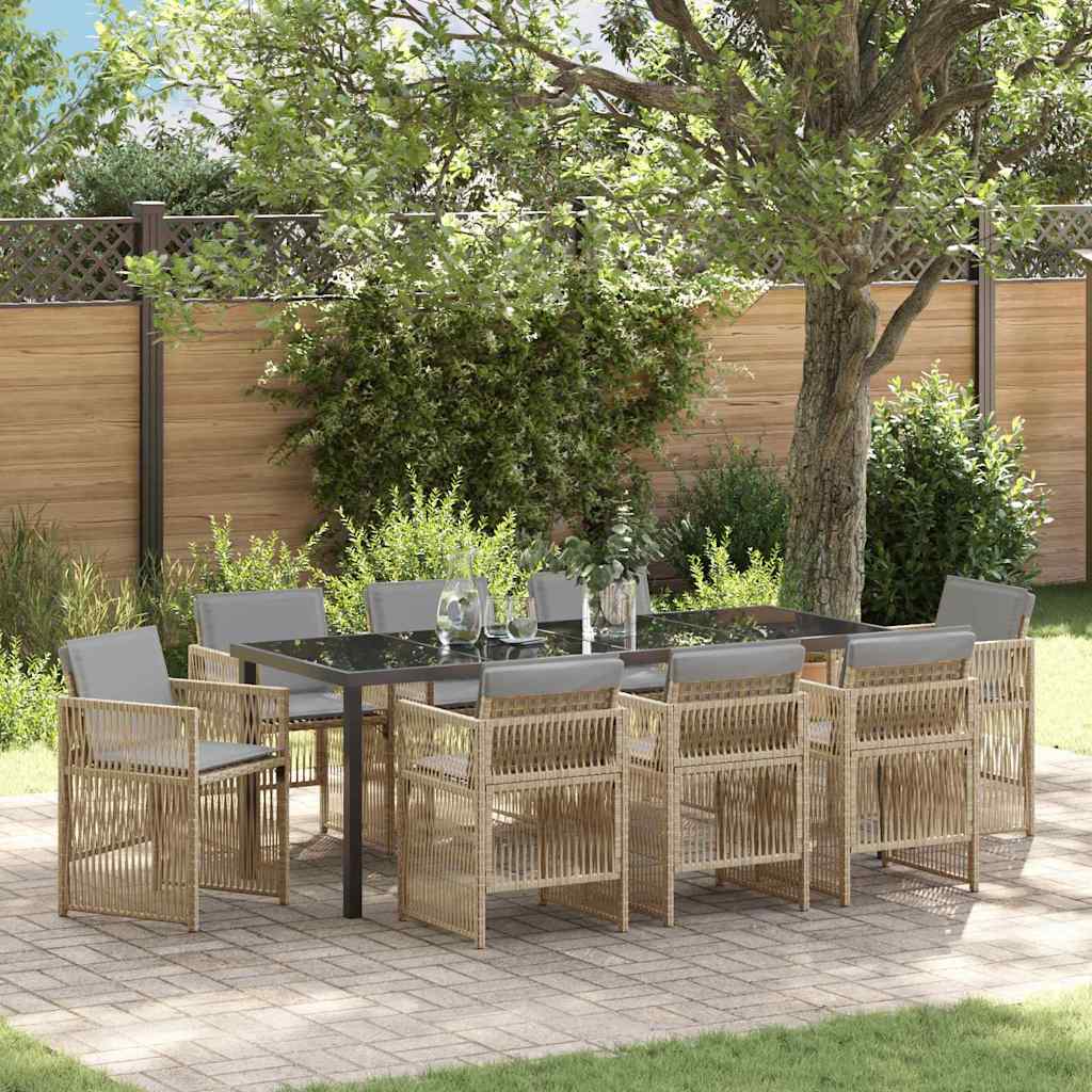 Tuin eettafelset 9 pcs Beige Gepoedercoat staal – afbeelding 1