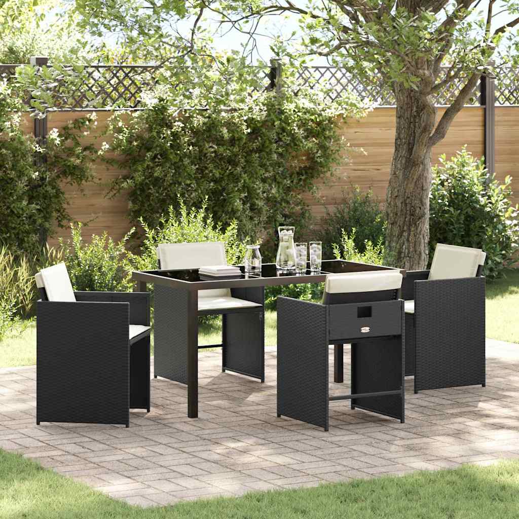Tuin eettafelset 5 pcs Zwart poly rattan – afbeelding 1