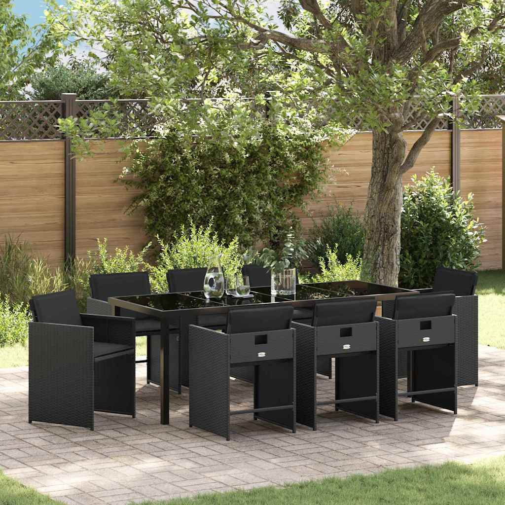 Tuin eettafelset 9 pcs Zwart poly rattan – afbeelding 1