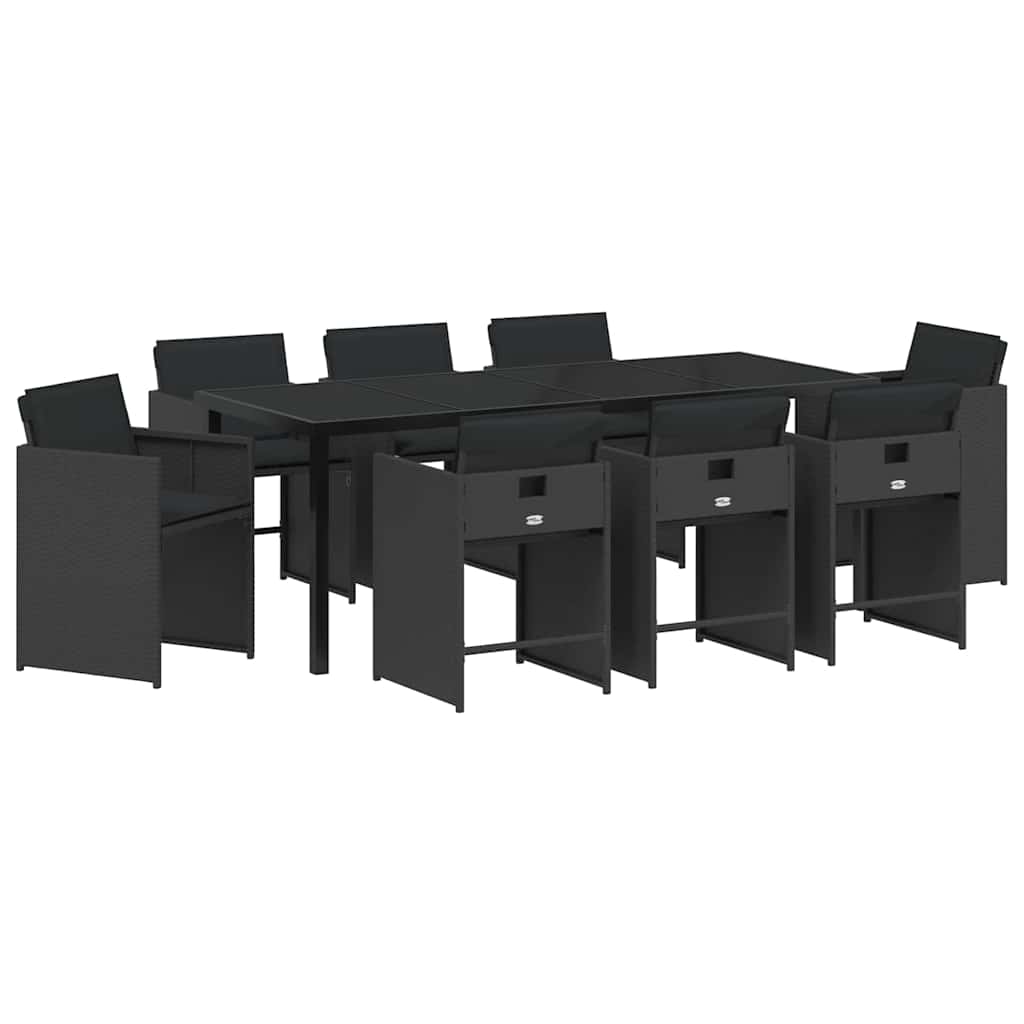 Tuin eettafelset 9 pcs Zwart poly rattan – afbeelding 2