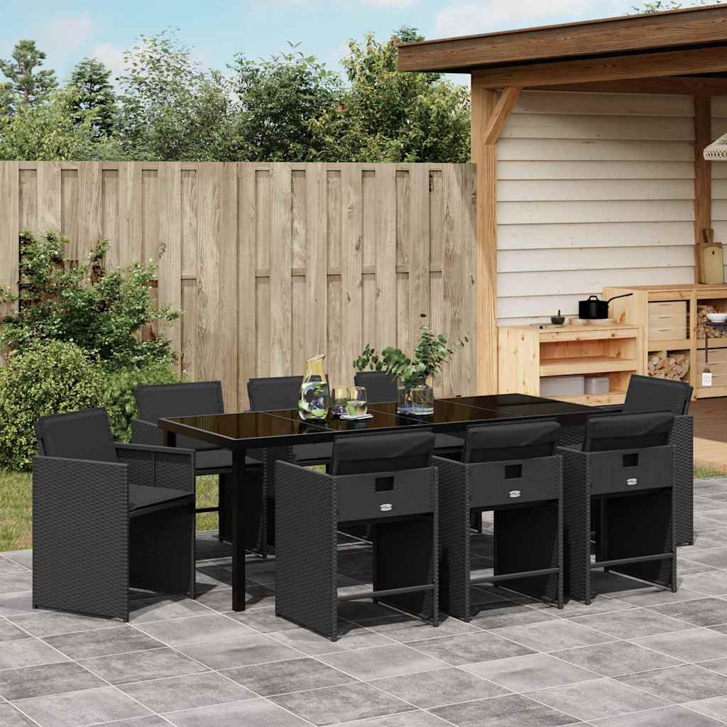 Tuin eettafelset 9 pcs Zwart poly rattan – afbeelding 4
