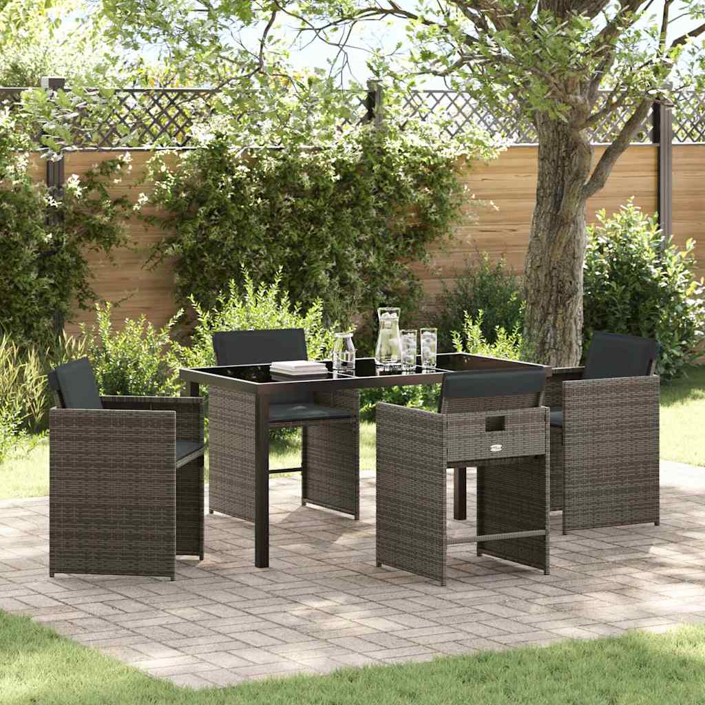 Tuin eettafelset 5 pcs Grijs poly rattan – afbeelding 1