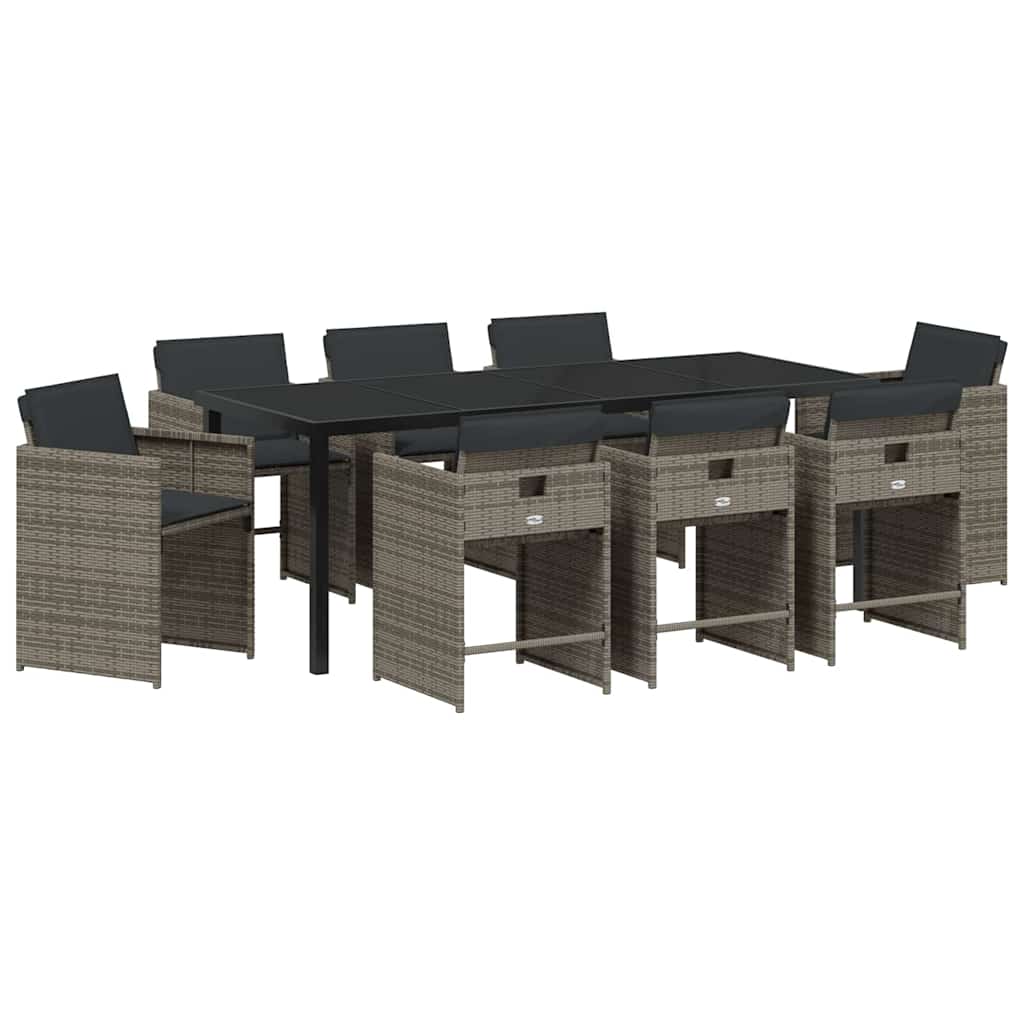Tuin eettafelset 9 pcs Grijs poly rattan – afbeelding 2