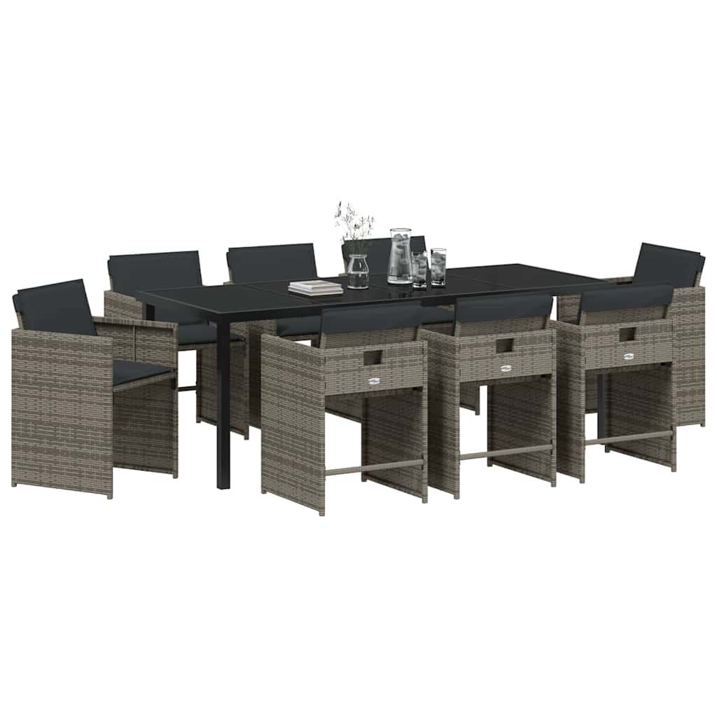 Tuin eettafelset 9 pcs Grijs poly rattan – afbeelding 3