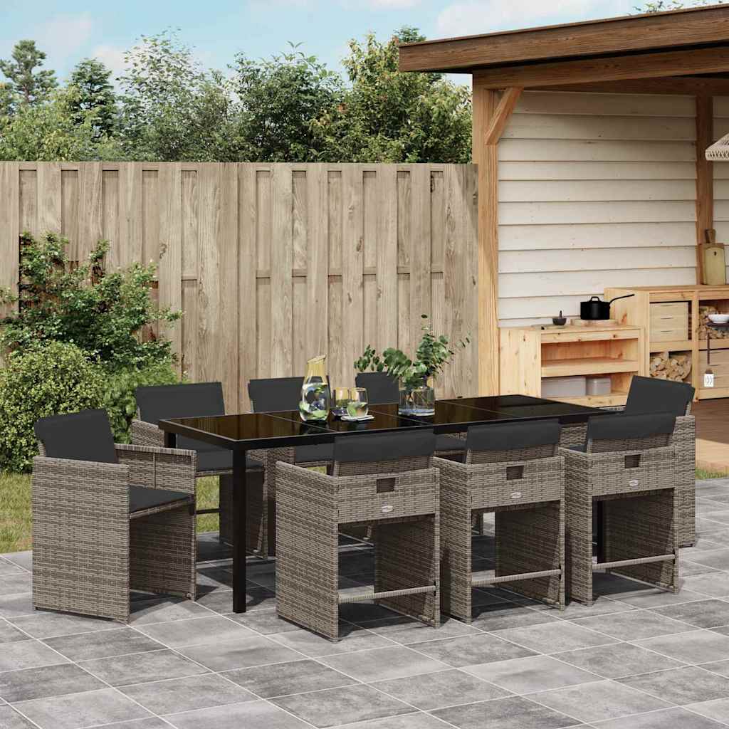 Tuin eettafelset 9 pcs Grijs poly rattan – afbeelding 4