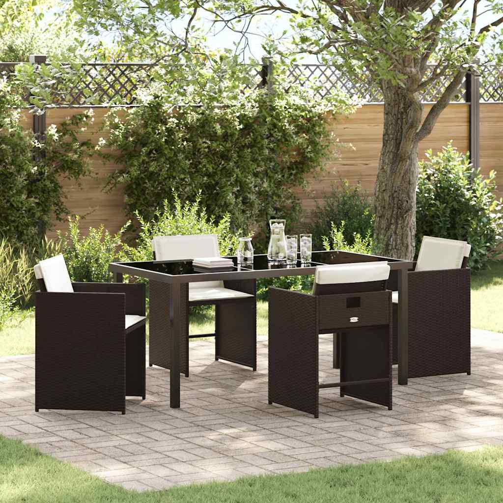 Tuin eettafelset 5 pcs Bruin poly rattan – afbeelding 1