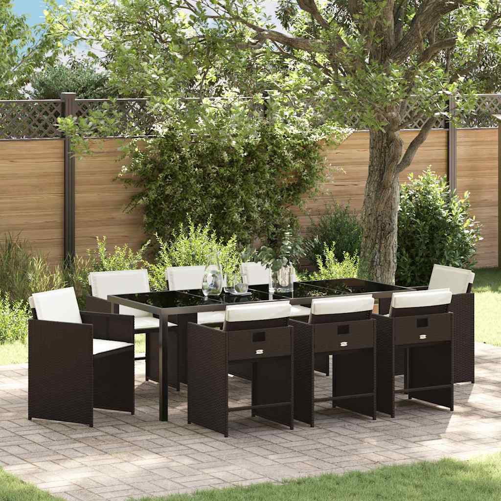 Tuin eettafelset 9 pcs Bruin poly rattan – afbeelding 1