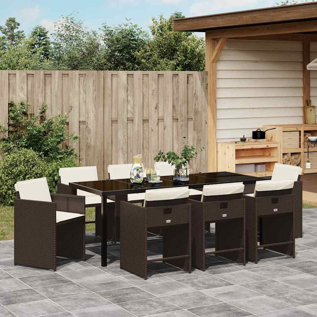 Tuin eettafelset 9 pcs Bruin poly rattan – afbeelding 4