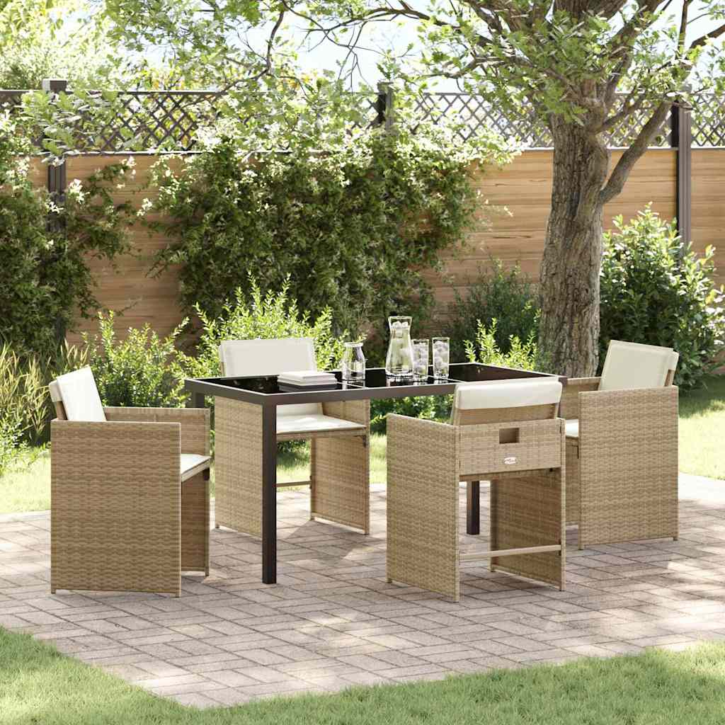 Tuin eettafelset 5 pcs Beige poly rattan – afbeelding 1