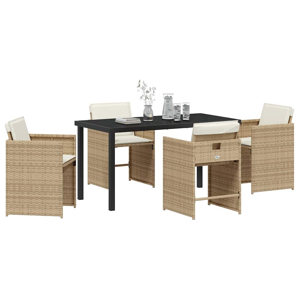 Tuin eettafelset 5 pcs Beige poly rattan – afbeelding 3