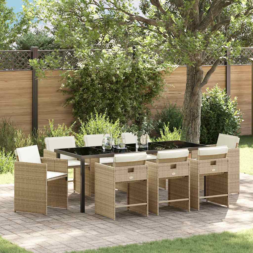 Tuin eettafelset 9 pcs Beige poly rattan – afbeelding 1