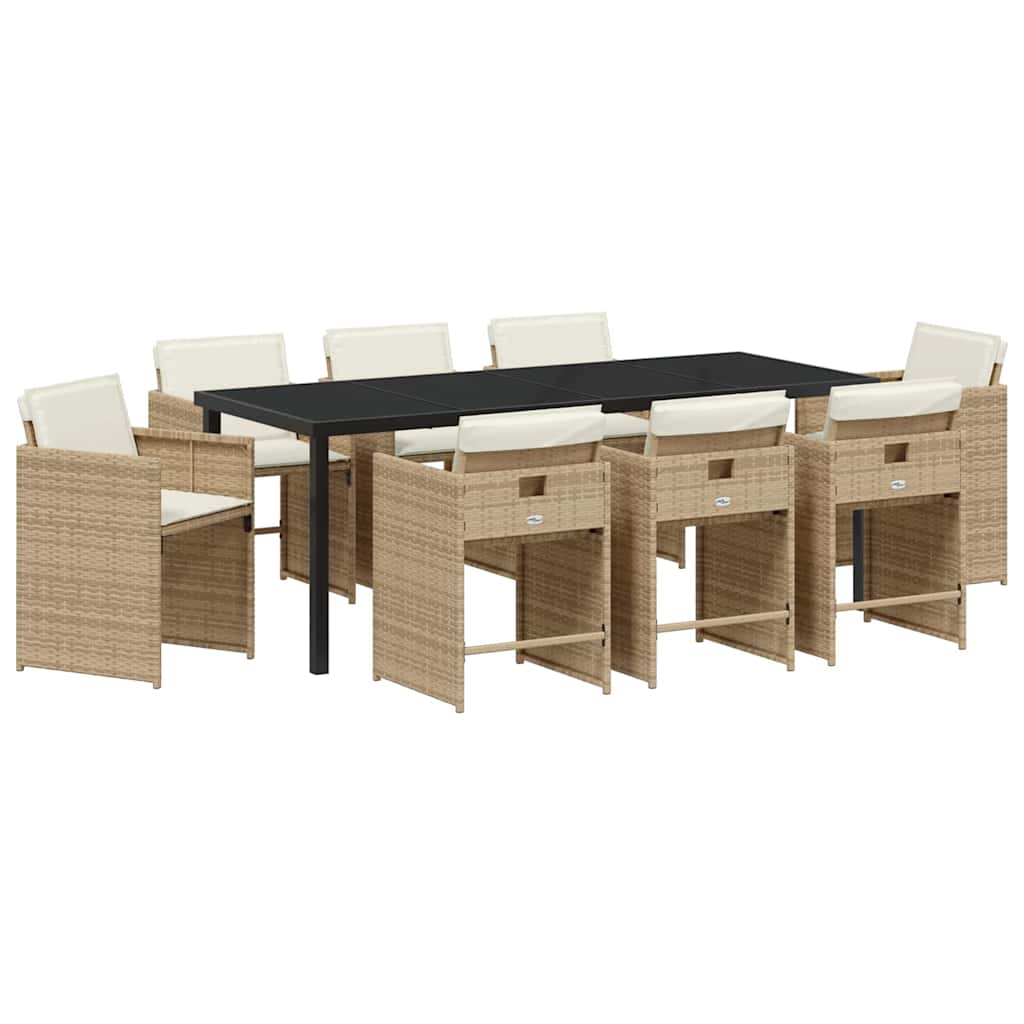 Tuin eettafelset 9 pcs Beige poly rattan – afbeelding 2