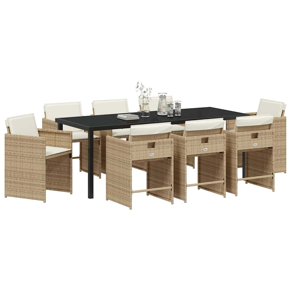 Tuin eettafelset 9 pcs Beige poly rattan – afbeelding 3