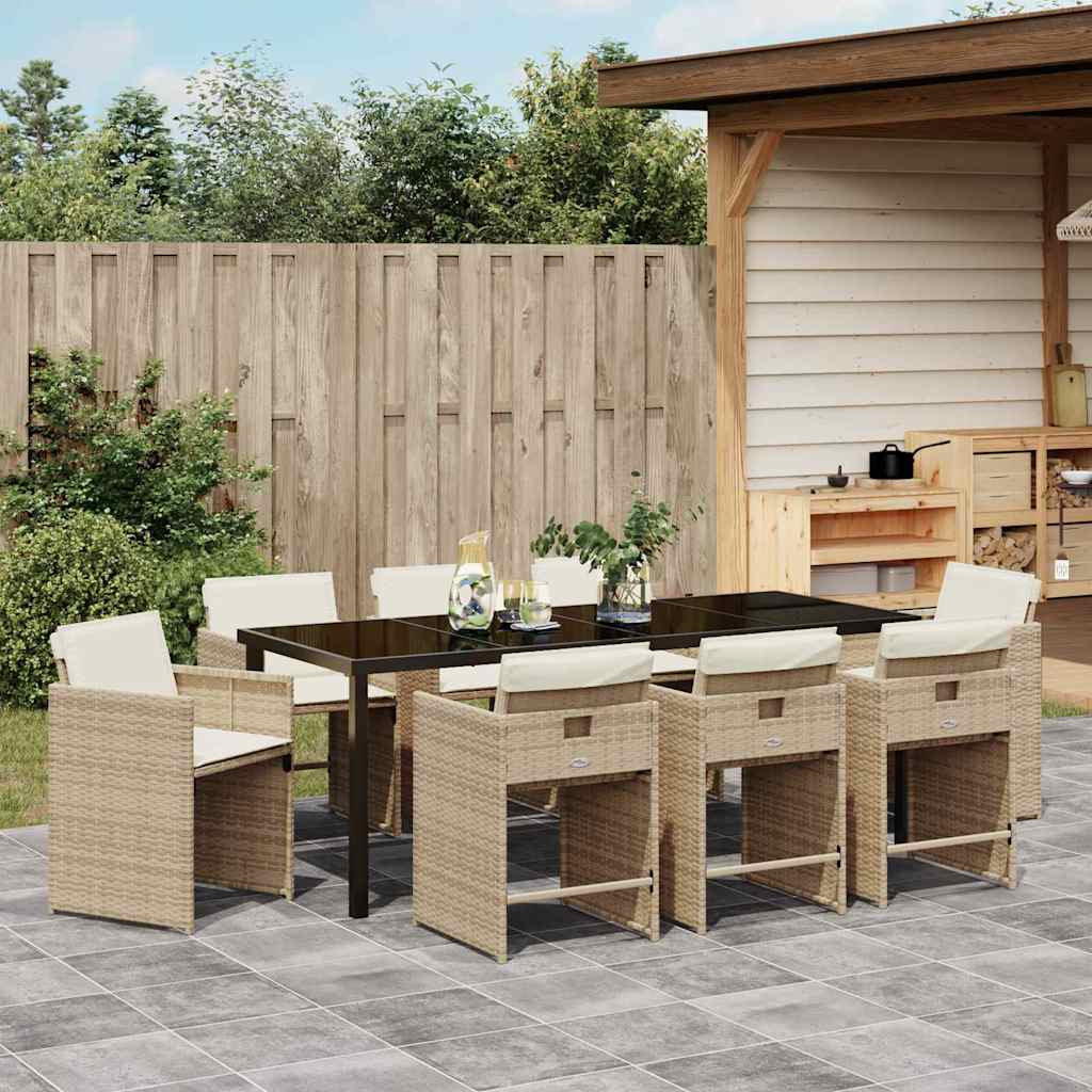 Tuin eettafelset 9 pcs Beige poly rattan – afbeelding 4