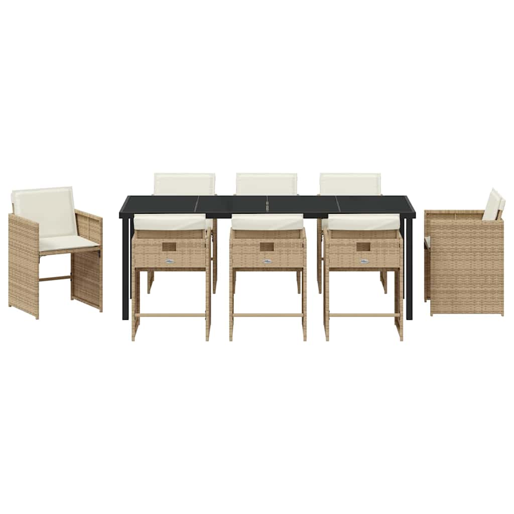 Tuin eettafelset 9 pcs Beige poly rattan – afbeelding 7