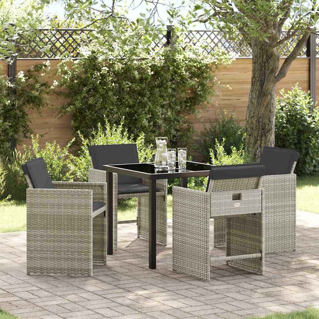 Tuin eettafelset 5 pcs Lichtgrijs poly rattan – afbeelding 1