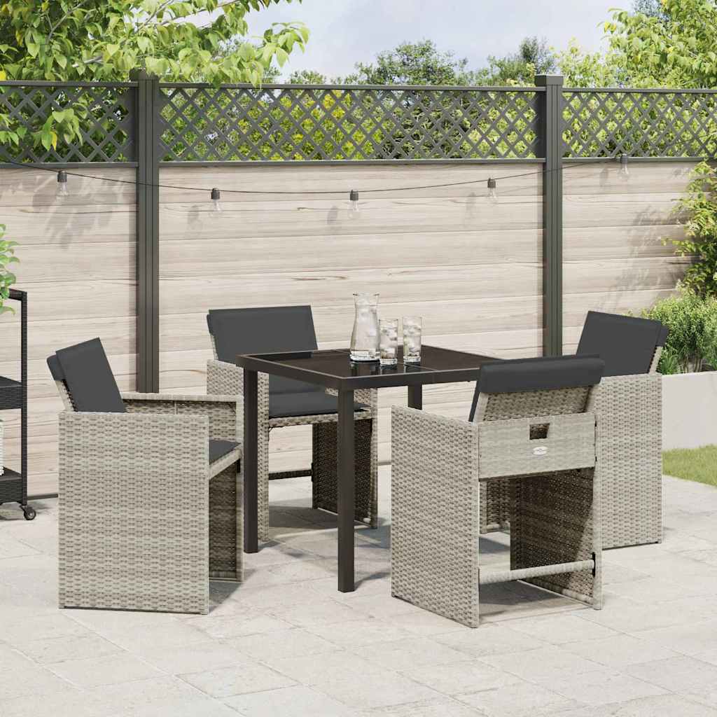 Tuin eettafelset 5 pcs Lichtgrijs poly rattan – afbeelding 4