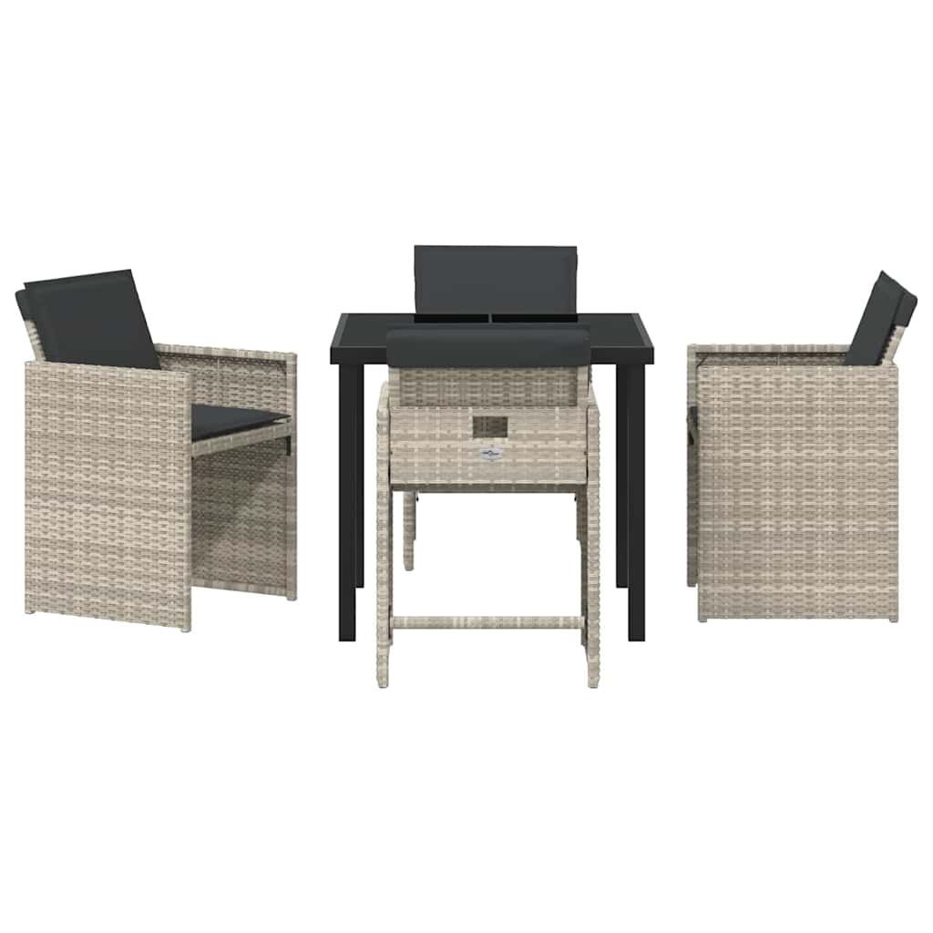 Tuin eettafelset 5 pcs Lichtgrijs poly rattan – afbeelding 7