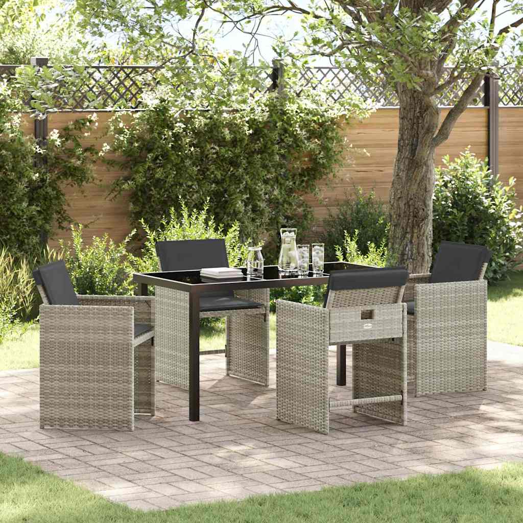 Tuin eettafelset 5 pcs Lichtgrijs poly rattan – afbeelding 1