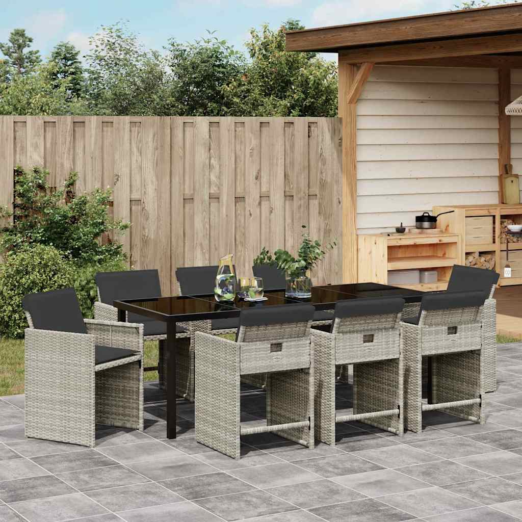 Tuin eettafelset 9 pcs Lichtgrijs poly rattan – afbeelding 4