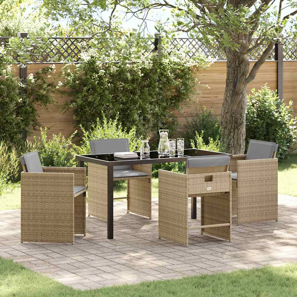 Tuin eettafelset 5 pcs Beige poly rattan – afbeelding 1