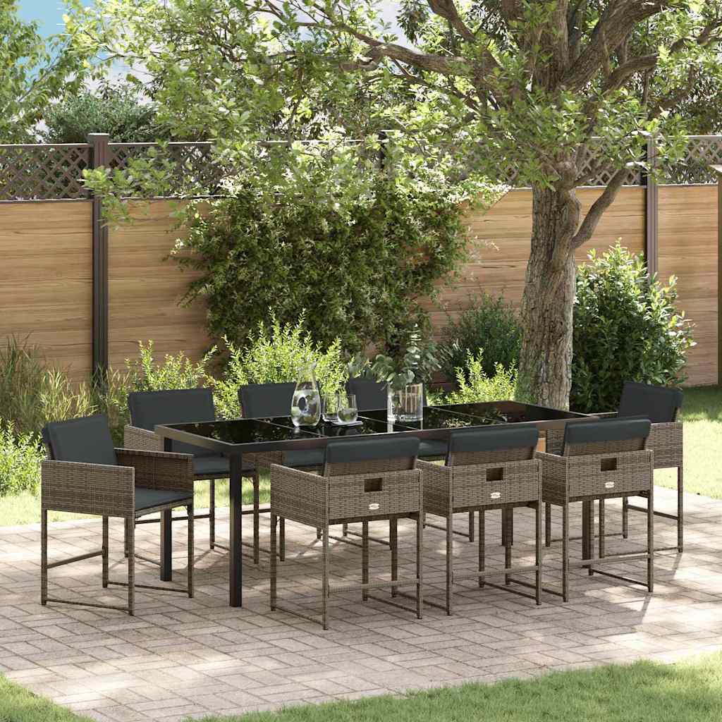 Tuin eettafelset 9 pcs Grijs poly rattan – afbeelding 1