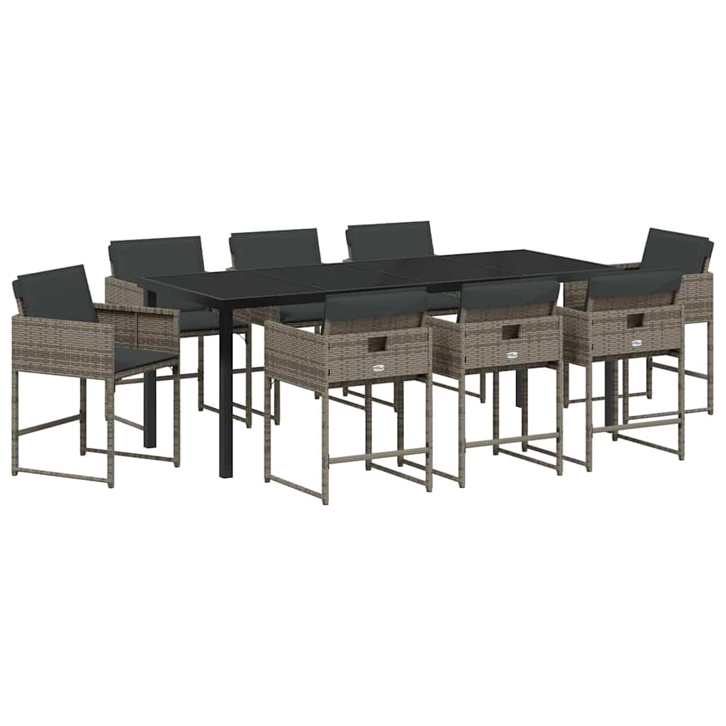 Tuin eettafelset 9 pcs Grijs poly rattan – afbeelding 2