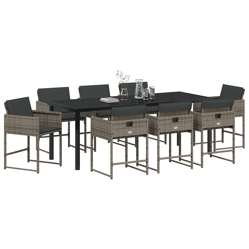 Tuin eettafelset 9 pcs Grijs poly rattan – afbeelding 3