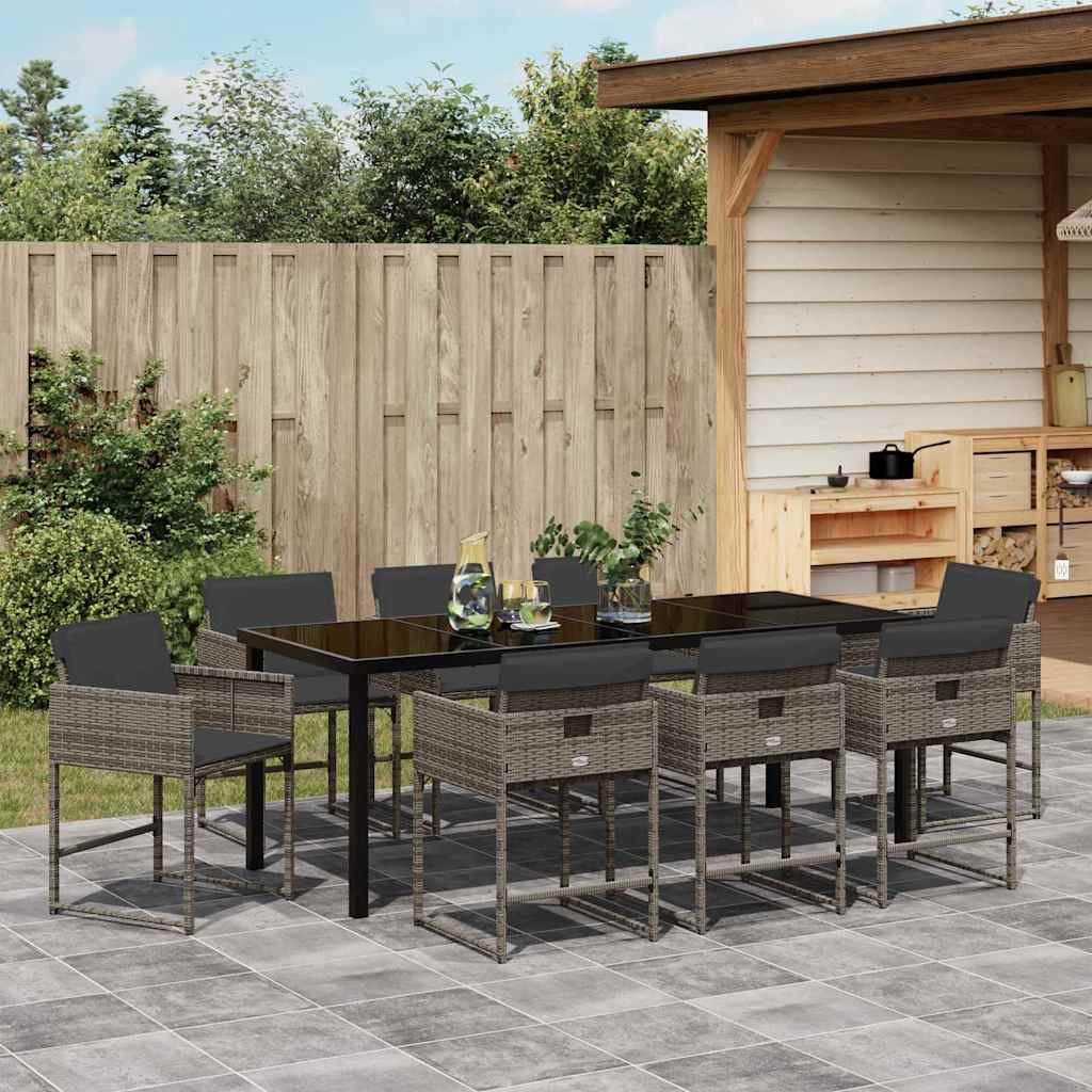 Tuin eettafelset 9 pcs Grijs poly rattan – afbeelding 4