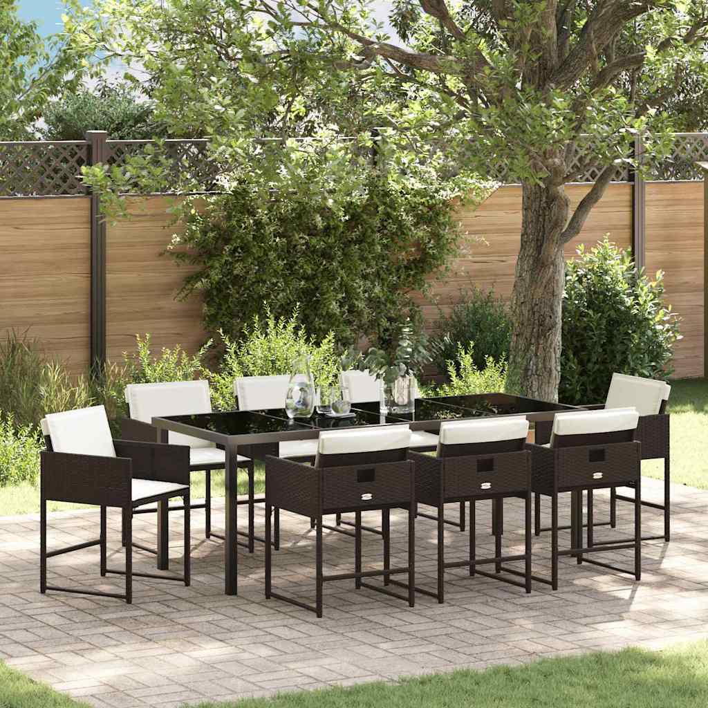Tuin eettafelset 9 pcs Bruin poly rattan – afbeelding 1