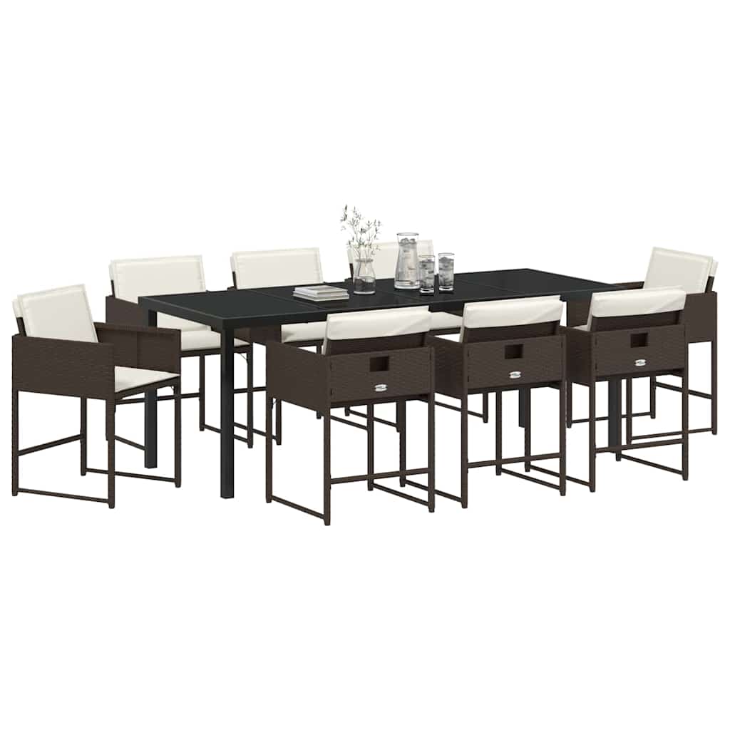Tuin eettafelset 9 pcs Bruin poly rattan – afbeelding 3
