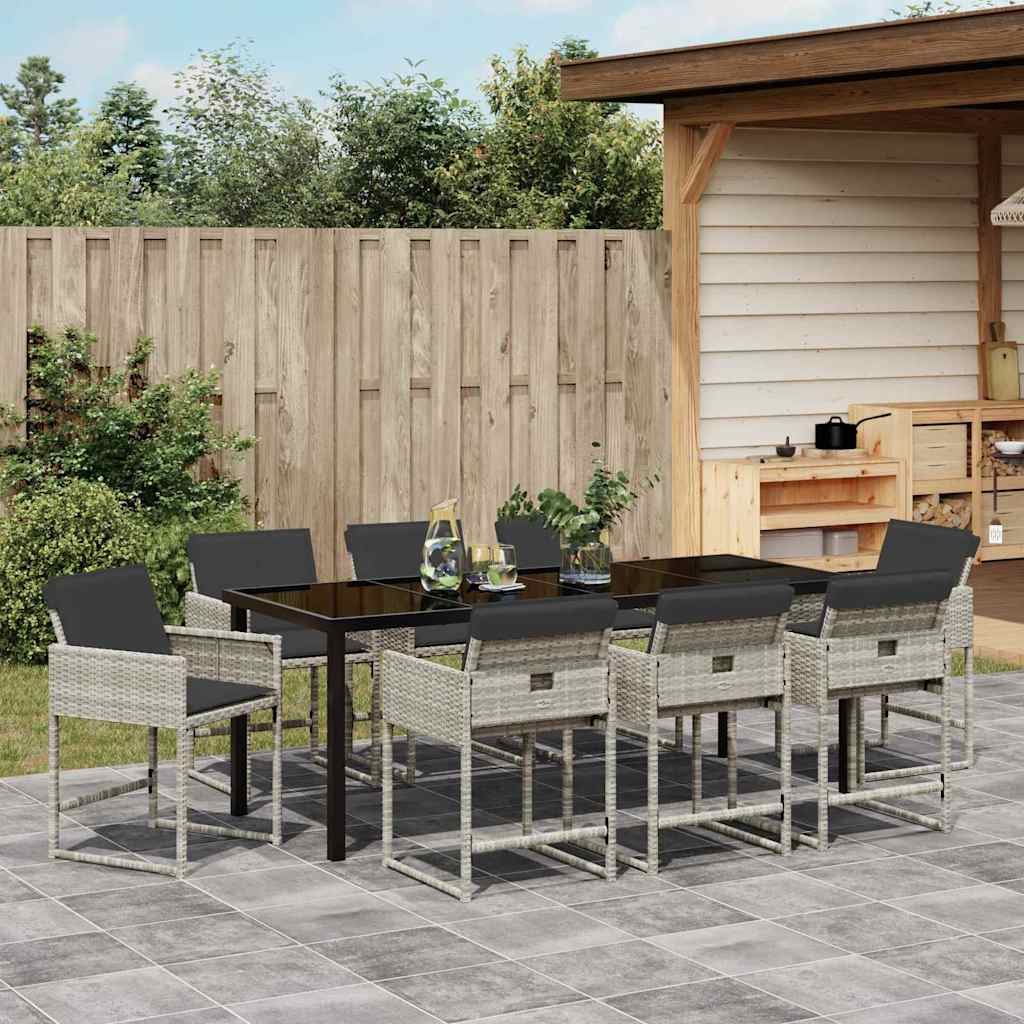 Tuin eettafelset 9 pcs Lichtgrijs poly rattan – afbeelding 1