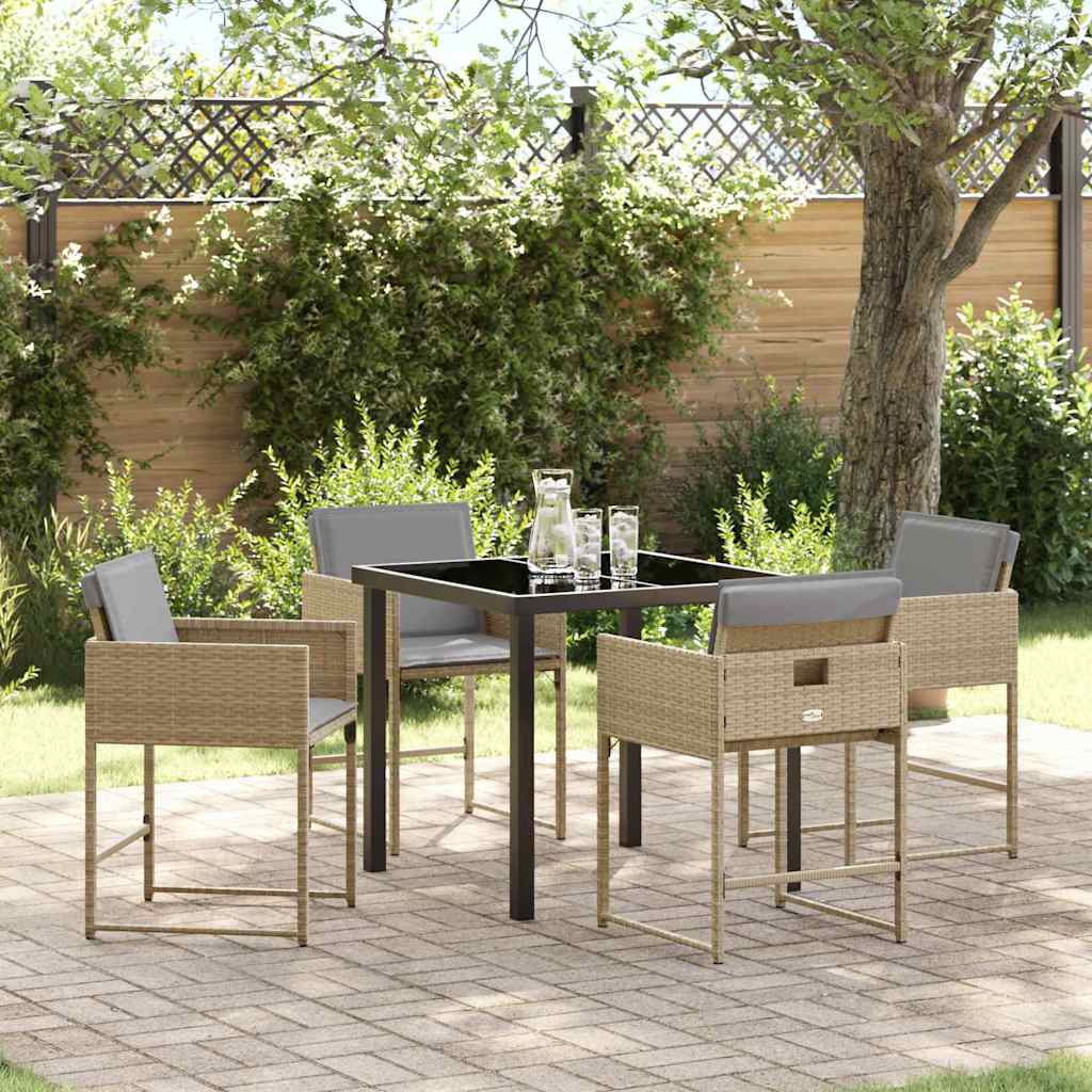 Tuin eettafelset 5 pcs Beige poly rattan