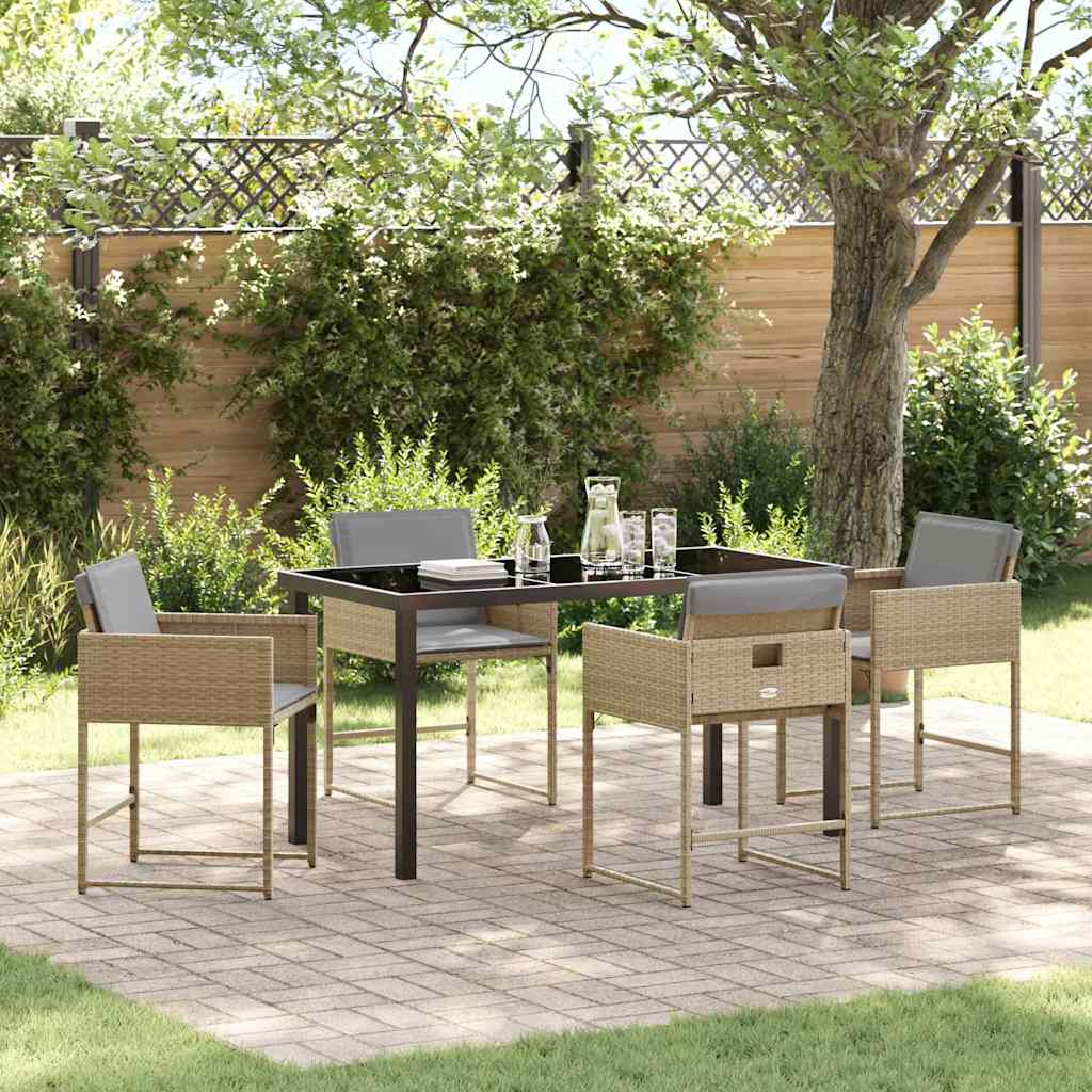 Tuin eettafelset 5 pcs Beige poly rattan – afbeelding 1
