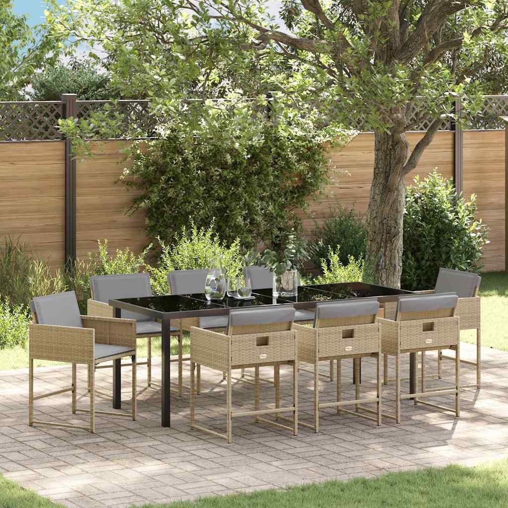 Tuin eettafelset 9 pcs Beige poly rattan – afbeelding 1
