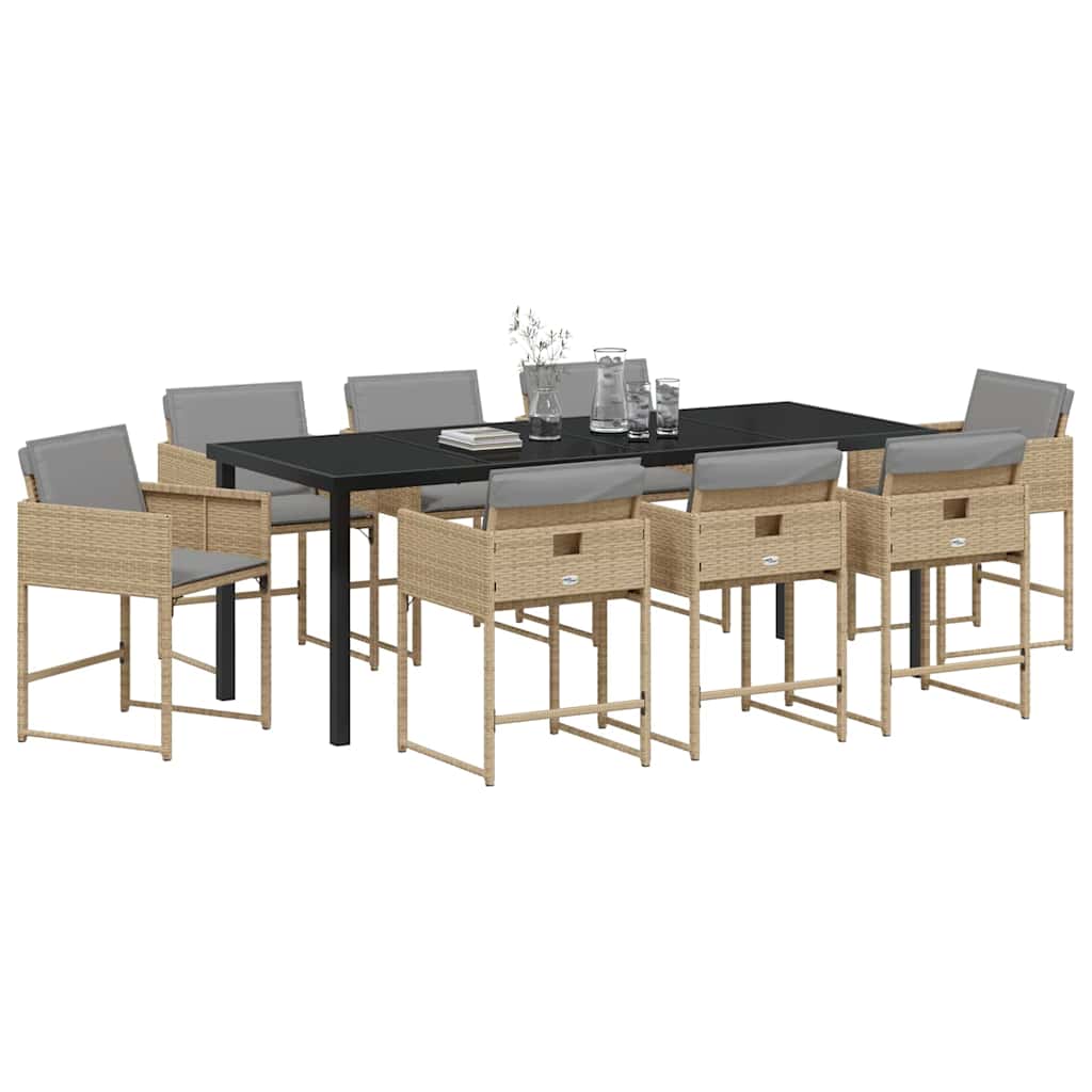 Tuin eettafelset 9 pcs Beige poly rattan – afbeelding 3