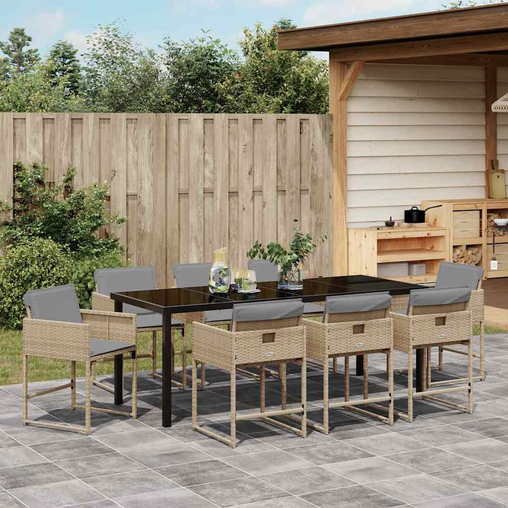 Tuin eettafelset 9 pcs Beige poly rattan – afbeelding 4